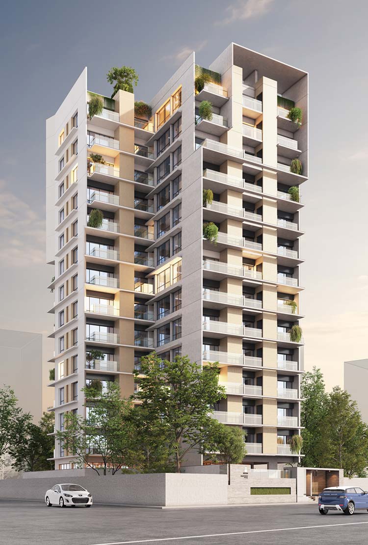 Modern apartment building with glass facade